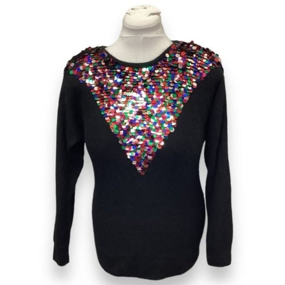 Lauren Cole Vintage Mixed Fiber Silk/Angora/Lambs Wool Sweater Disk Sequins